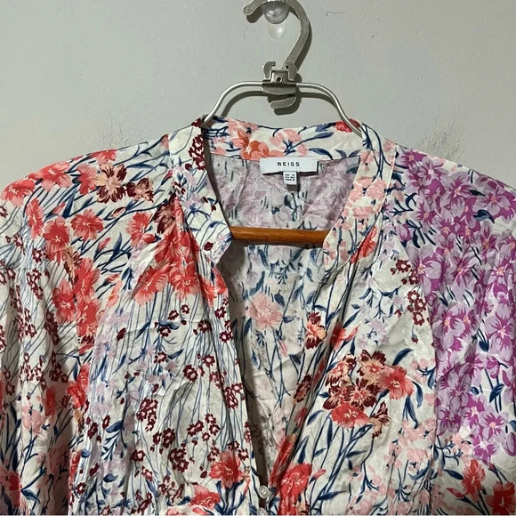 REISS ELLE FLORAL PRINT TIE FRONT CROPPED BLOUSE SIZE 0 - Picture 2 of 11